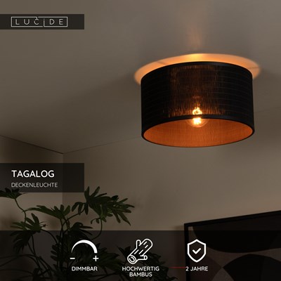 Lucide TAGALOG - Deckenleuchte - Ø 40 cm - 1xE27 - Schwarz